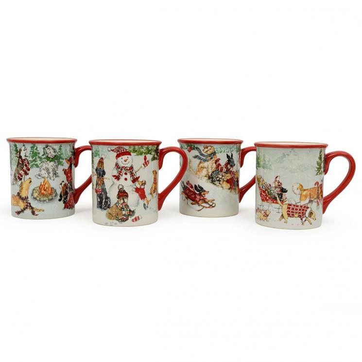 Новогодние чайные чашки с праздничными рисунками набор 4 шт. "Рождественский подарок" Certified International - фото