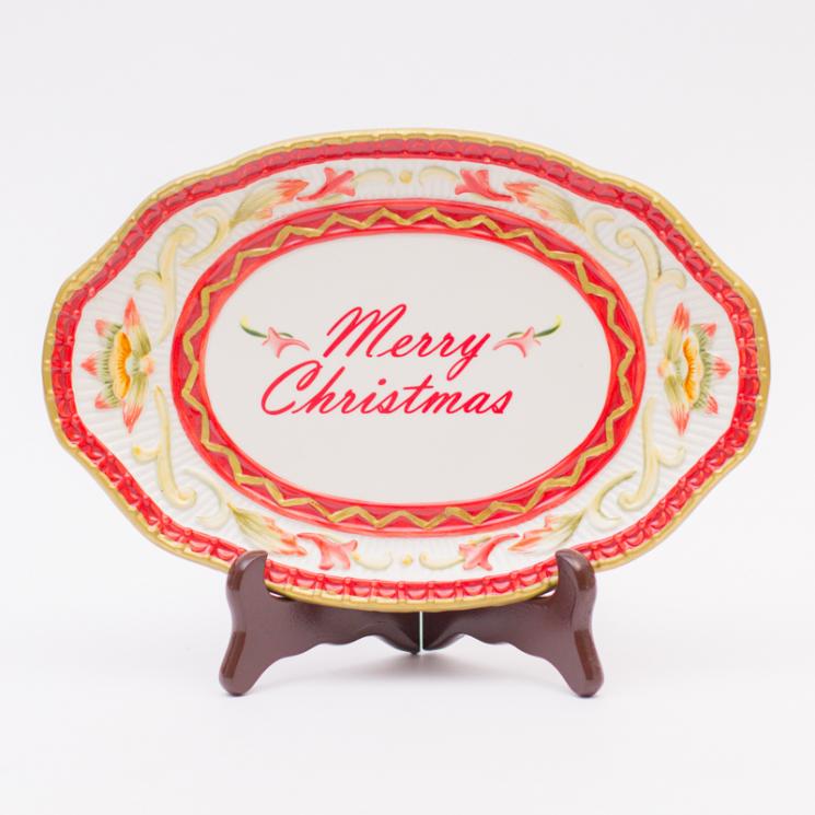 Блюдо овальное новогоднее с надписью Merry Christmas Fitz and Floyd - фото