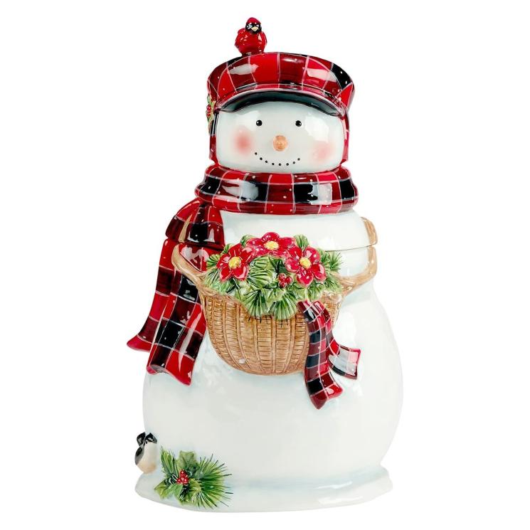 Емкость для хранения – керамическая статуэтка снеговика в фуражке "Рождественская хижина" Certified International - фото