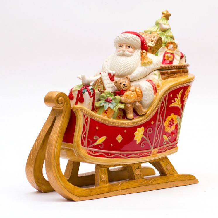 Бисквитник емкость для хранения печенья и сладостей "Дед Мороз в санях" Fitz and Floyd - фото