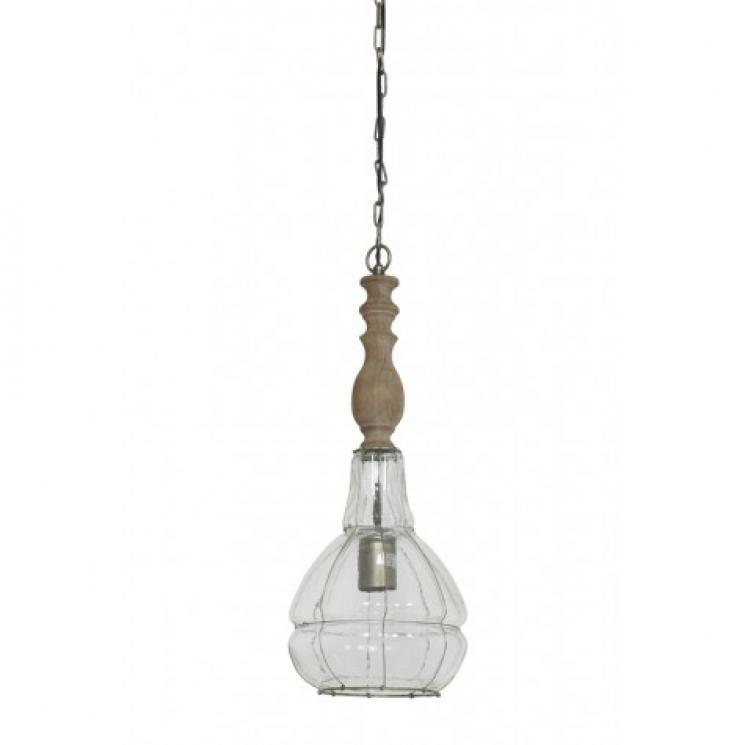 Стеклянный подвесной светильник с элементами дерева в стиле лофт Light and Living - фото