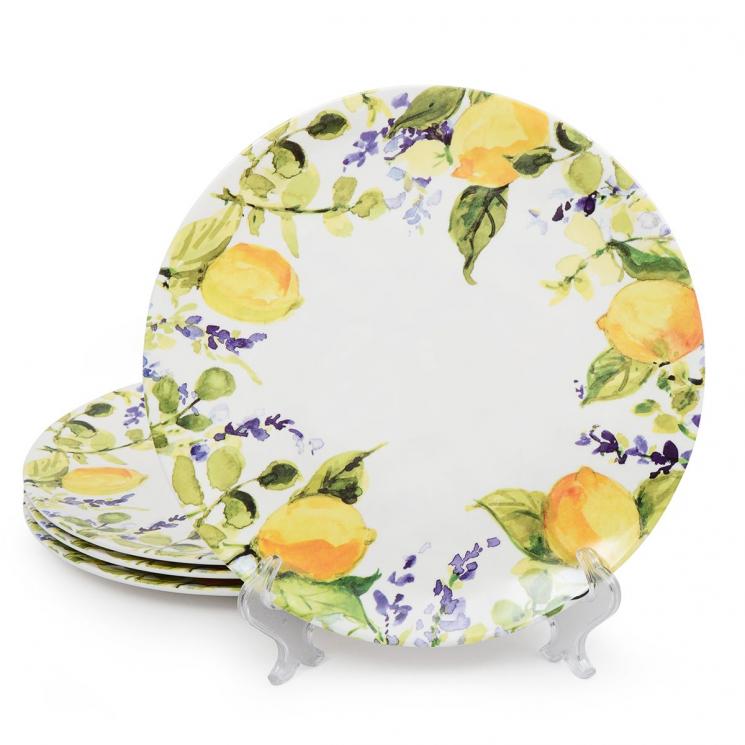 Набор из 4-х обеденных тарелок из небьющегося меламина с фруктовым узором "Аромат лимона" Certified International - фото