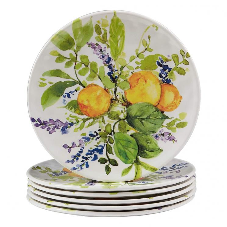 Меламиновые тарелки для салата с изображением цитрусовых, набор 4 шт. "Аромат лимона" Certified International - фото