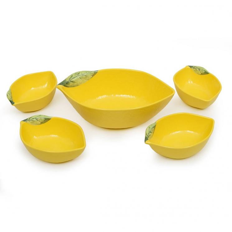 Набор из салатника и 4-х пиал из ударостойкого меламина в форме цитрусов "Аромат лимона" Certified International - фото