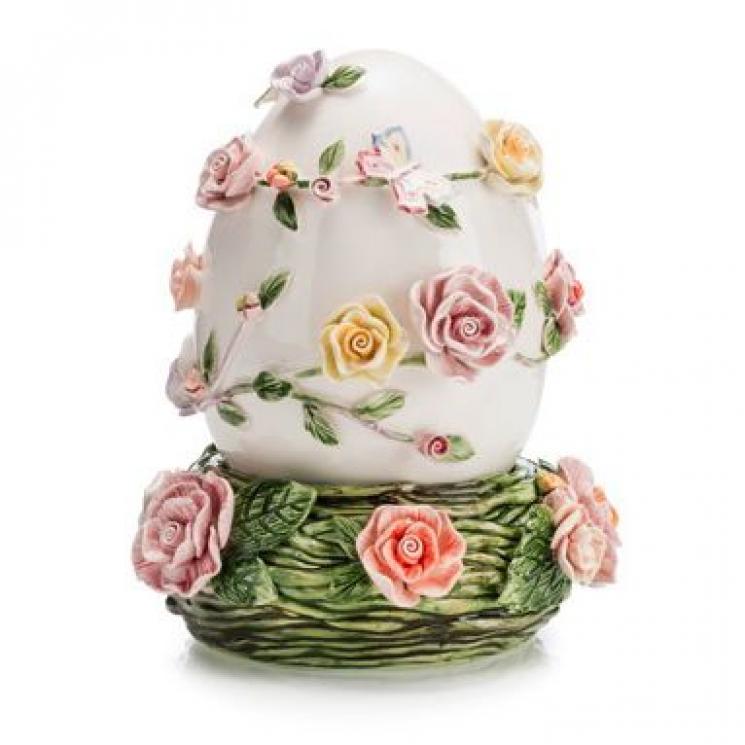 Большая подарочная шкатулка с декором в виде керамического яйца с бутонами роз Palais Royal - фото