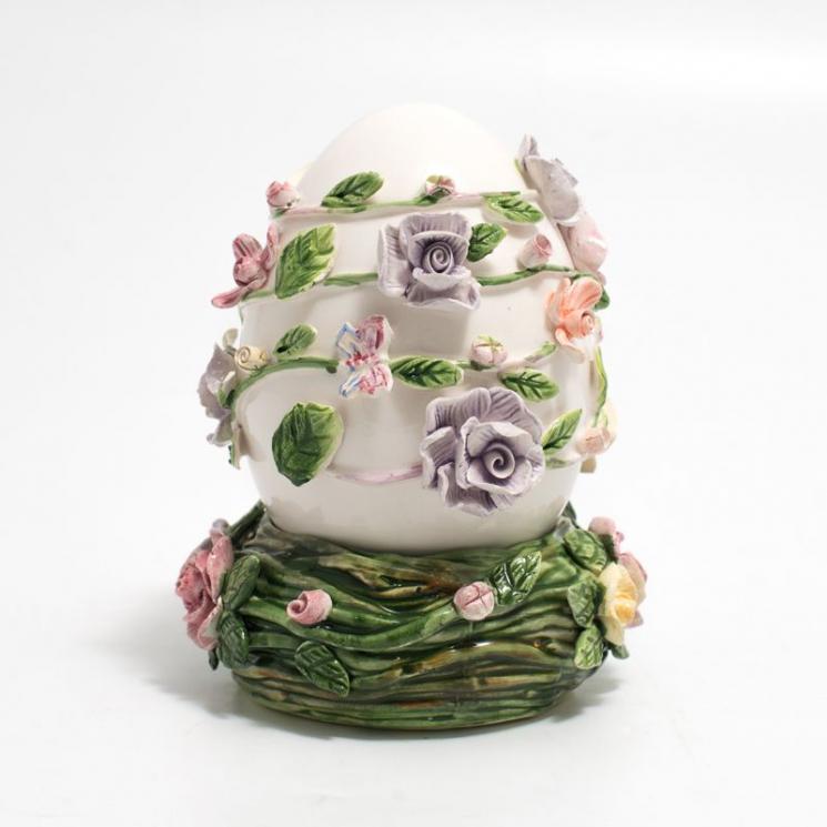 Изысканный декор-шкатулка в форме яйца с лепными розочками из керамики Palais Royal - фото