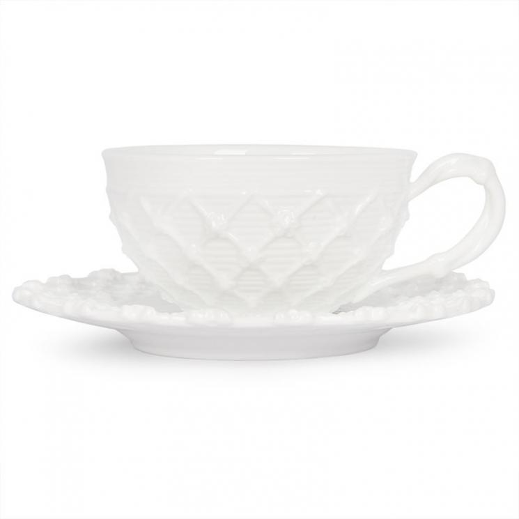 Чашка чайная с блюдцем с плетением Trame in bianco Palais Royal - фото