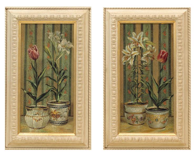 Набор из 2-х картин в светлой раме с резьбой "Цветы" Decor Toscana - фото