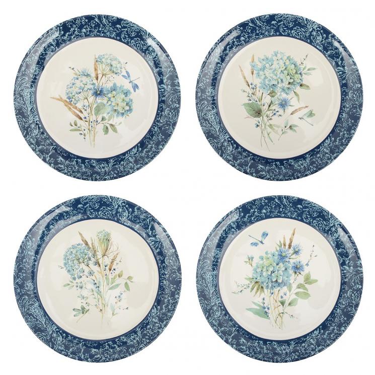 Набор из 4-х керамических обеденных тарелок с растительным мотивом "Синие цветы Богемии" Certified International - фото