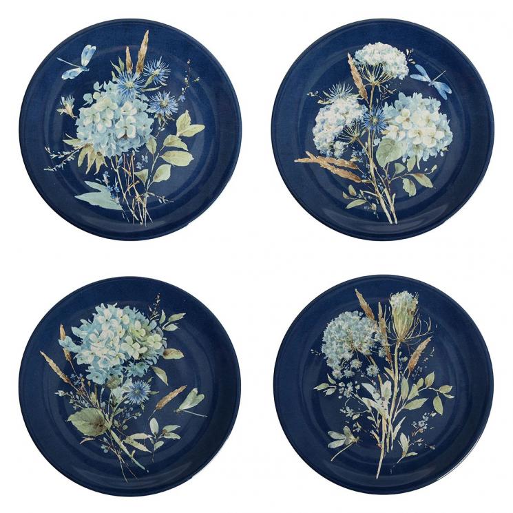 Темные салатные тарелки с флористическим дизайном, 4 шт. "Синие цветы Богемии" Certified International - фото