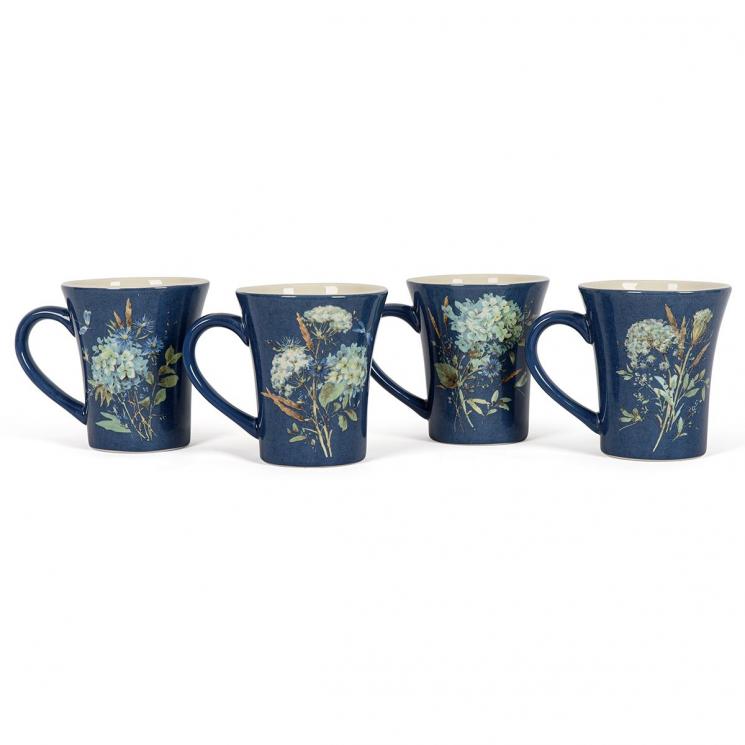 Набор из 4-х высоких чайных чашек из керамики темно-синего цвета "Синие цветы Богемии" Certified International - фото