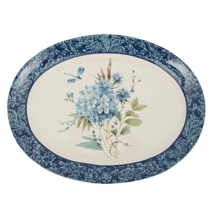 Овальное блюдо с узорной каймой и центральным рисунком гортензии "Синие цветы Богемии" Certified International - фото
