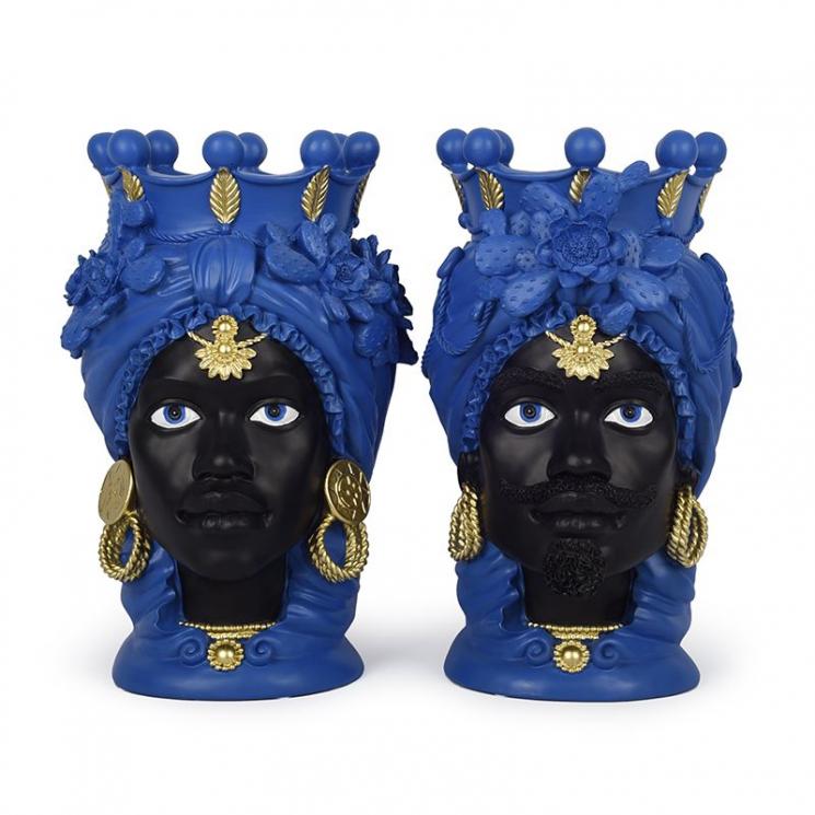Набор из 2-х сине-черных ваз в виде лиц Teste di Moro Palais Royal - фото