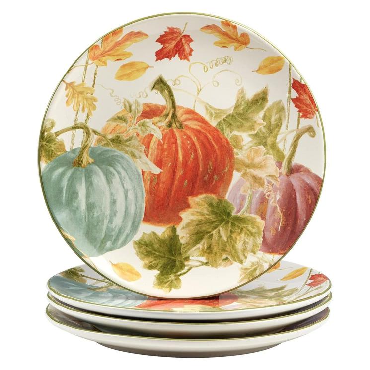 Набор из 4-х обеденных тарелок с рисунком тыкв "Осенний урожай" Certified International - фото
