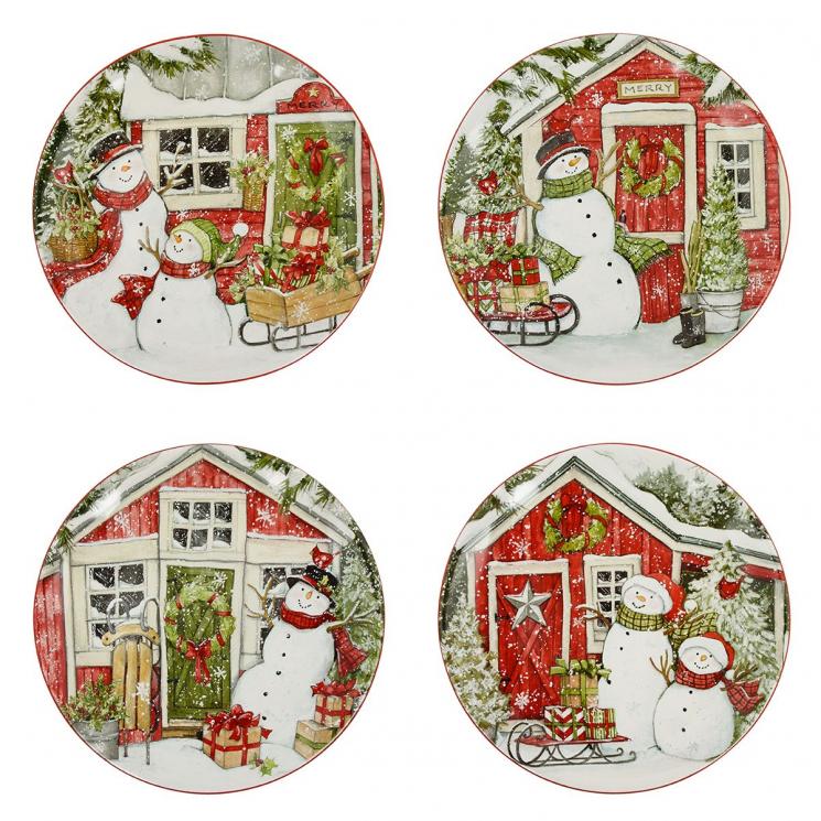 Праздничные тарелки для салата с яркими рисунками, набор 4 шт. "Рождественский домик" Certified International - фото
