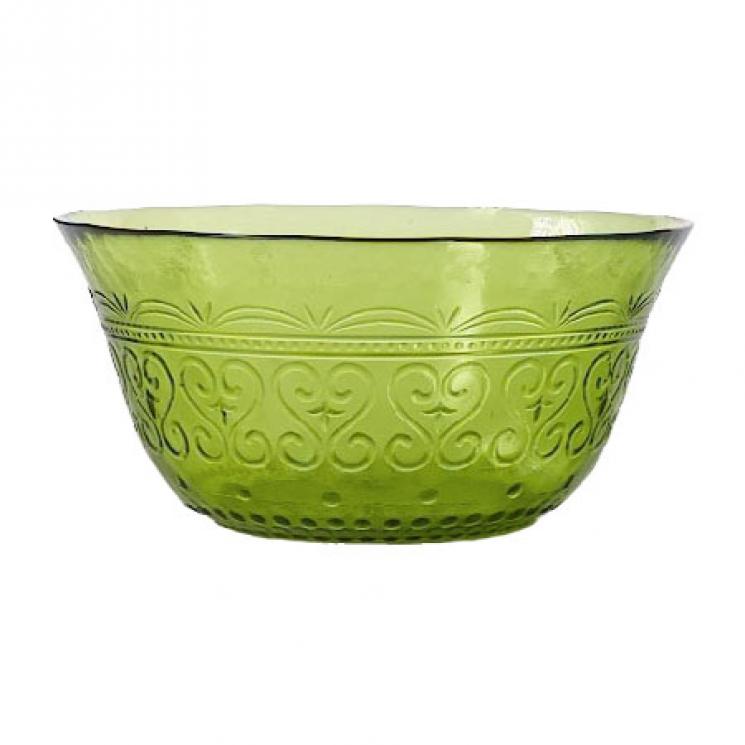 Глубокий стеклянный салатник зеленого цвета Zafferano - фото
