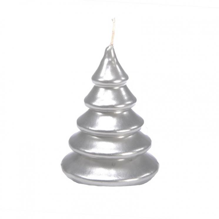 Новогодняя свеча-ель из парафина с покрытием серебряный металлик Mercury - фото