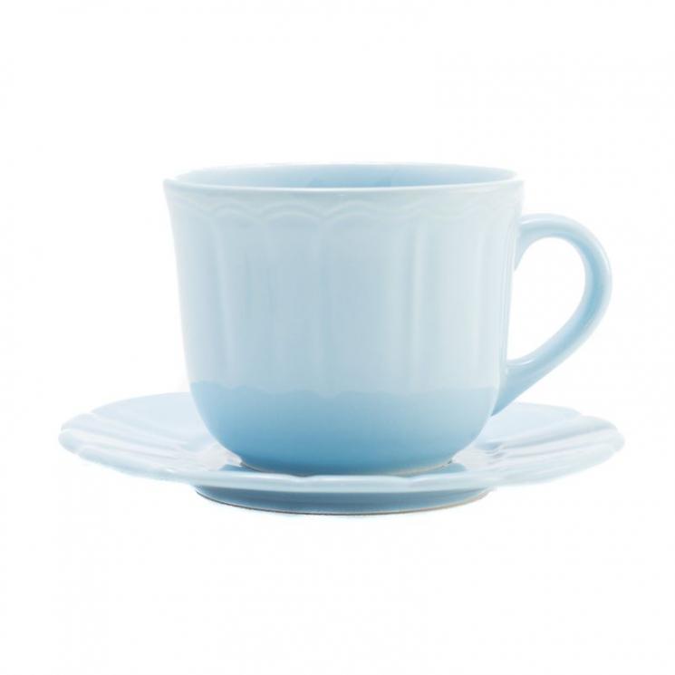 Большая чайная чашка с блюдцем из голубой коллекции Ritmo Comtesse Milano - фото