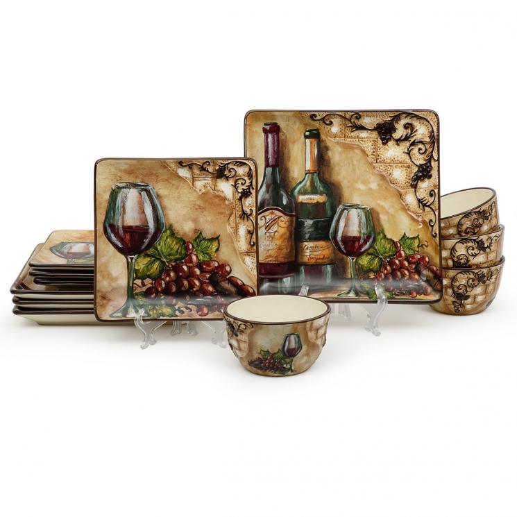 Столовый сервиз на 4 персоны с рисунками на винную тематику "Тосканский натюрморт" Certified International - фото