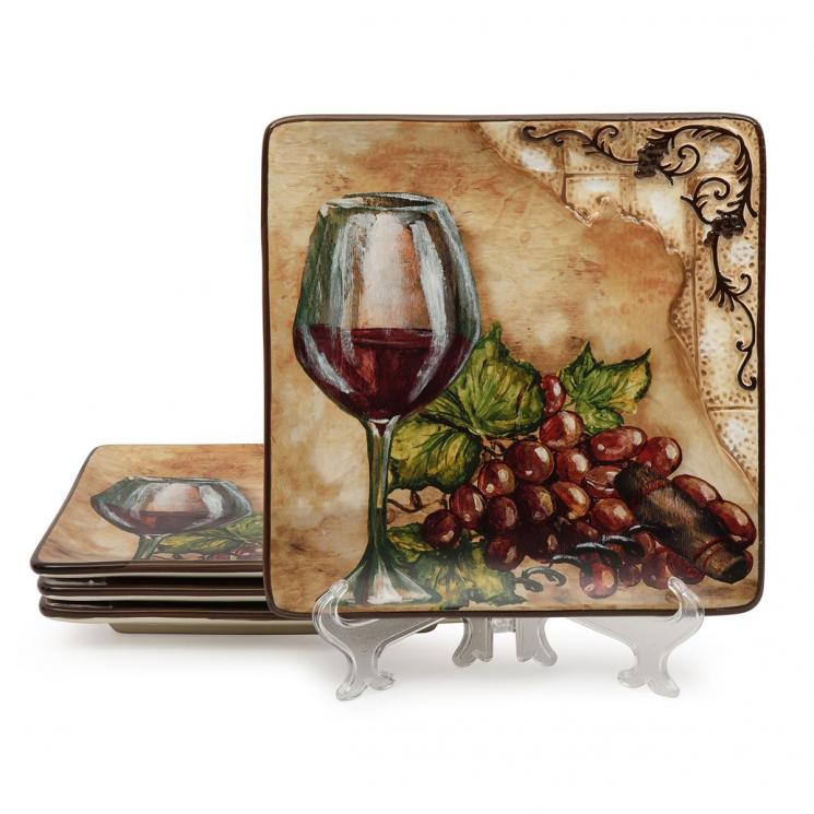 Набор из 4-х керамических салатных тарелок на винную тематику "Тосканский натюрморт" Certified International - фото