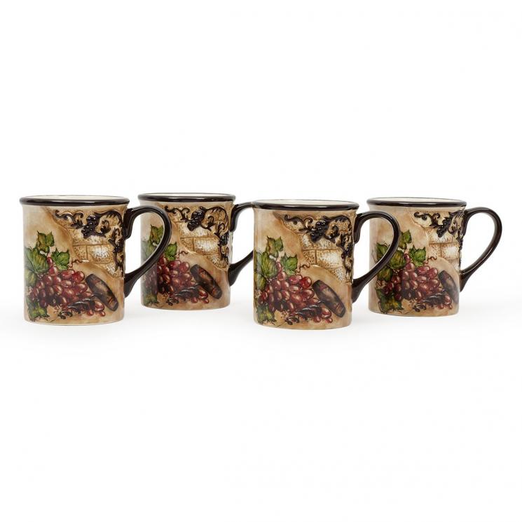Керамические чайные чашки с рисунком винограда, набор 4 шт. "Тосканский натюрморт" Certified International - фото