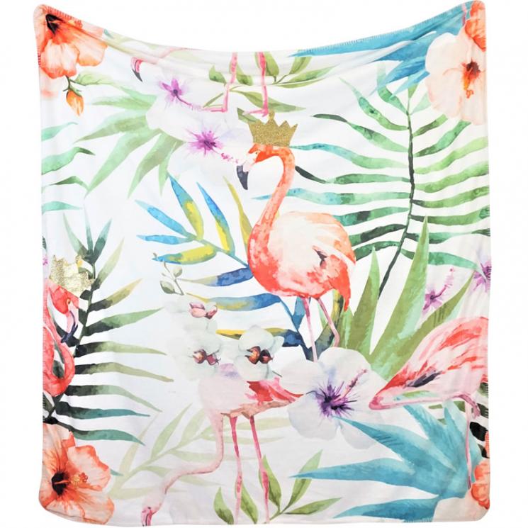 Эффектный плюшевый плед с изображением фламинго Jungle 130×150 см HOFF Interieur - фото