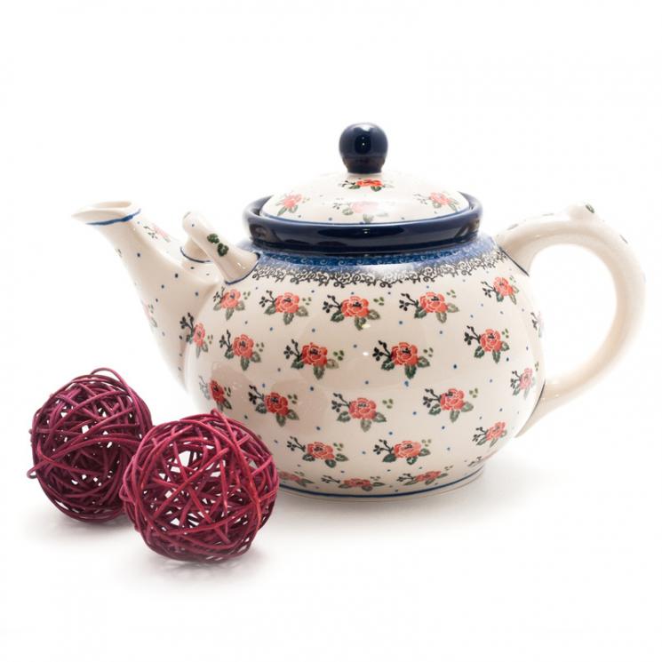 Чайник керамический с узором из цветов "Чайная роза" Керамика Артистична - фото