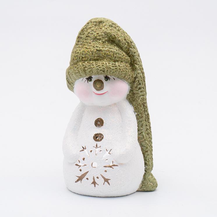 Небольшой керамический подсвечник «Снеговик в зеленой шапочке» Villa Grazia - фото