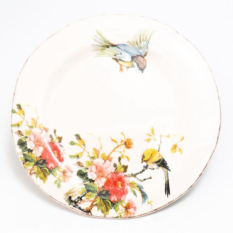 Керамическая обеденная тарелка с изображением птиц и цветов Весна Bizzirri - фото