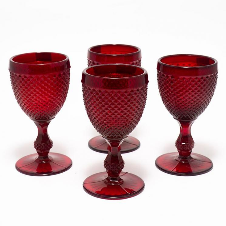Набор из 4-х красных бокалов для воды из стекла с рельефным узором Vista Alegre - фото