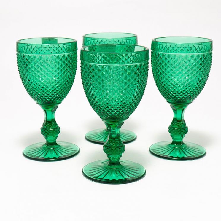 Комплект зеленых стаканов для вина из стекла с рельефным узором Vista Alegre, 4 шт - фото