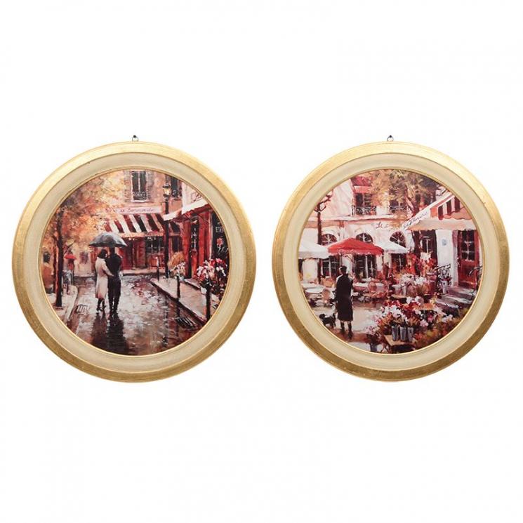 Набор из 2-х круглых картин с изображением улиц Парижа Decor Toscana - фото
