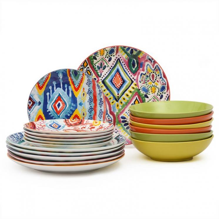 Фарфоровый сервиз на 6 персон из тарелок трех видов с ярким дизайном Samba Brandani - фото