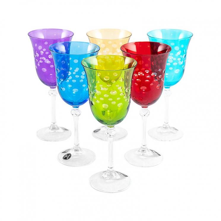Набор из 6-ти разноцветных бокалов на прозрачной ножке для вина Diva Maison - фото