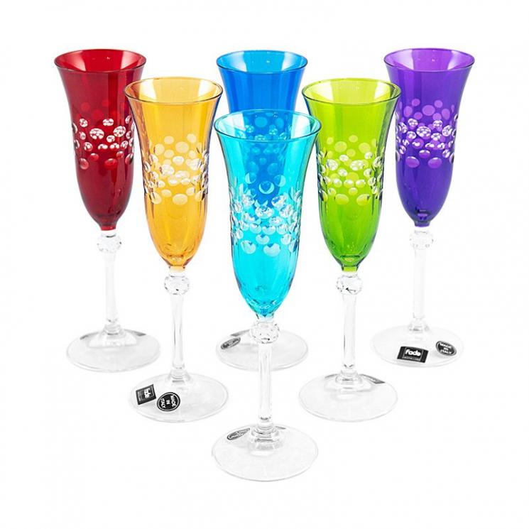 Набор разноцветных бокалов для шампанского с рисунком в виде пузырьков Diva Maison, 6 шт - фото