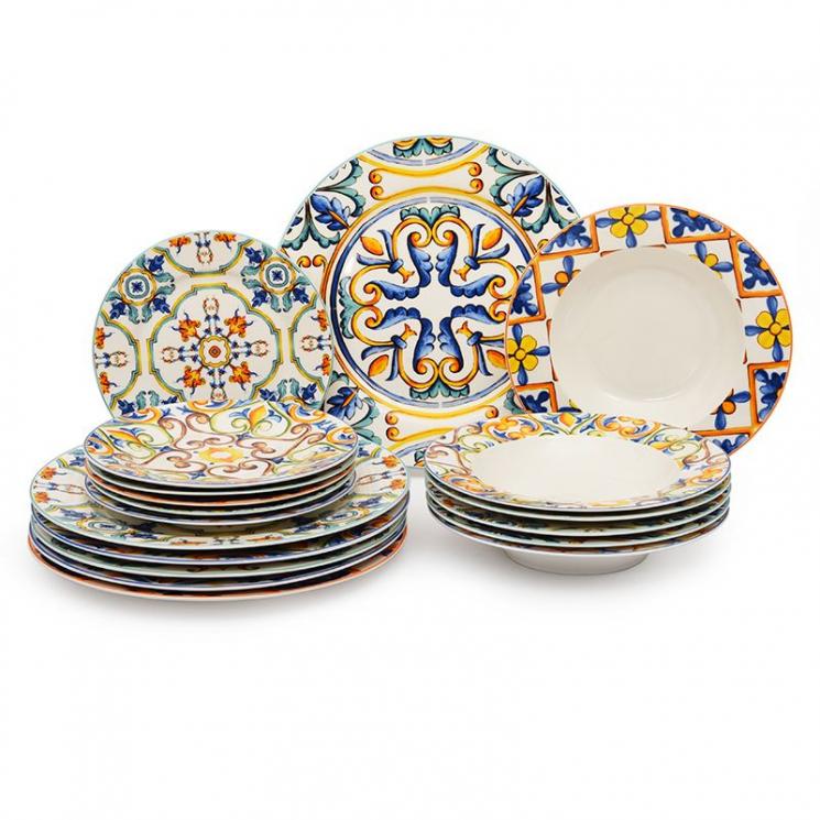 Фарфоровый сервиз на 6 персон из тарелок трех видов с ярким орнаментом Medicea Brandani - фото