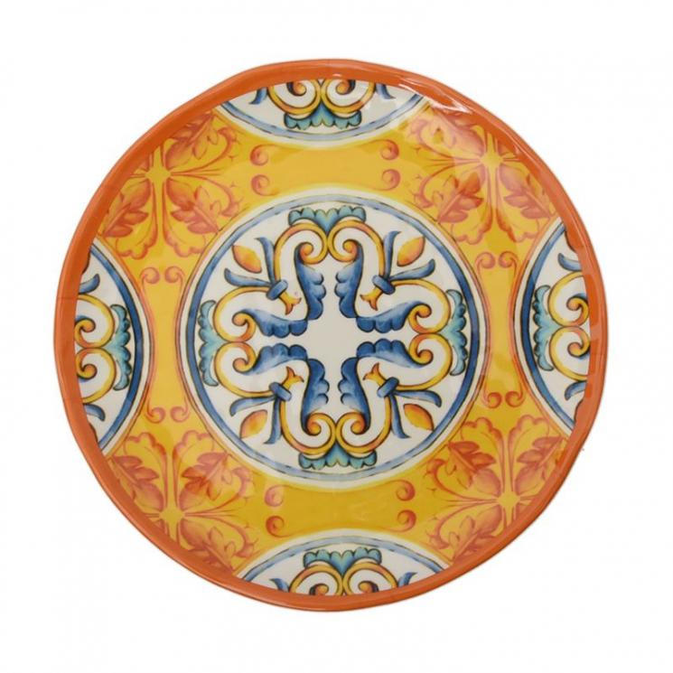 Тарелка десертная из небьющегося меламина с оранжево-синим орнаментом Medicea Brandani - фото