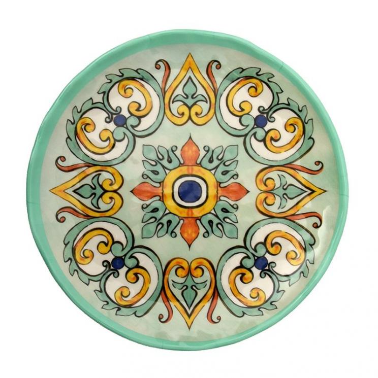 Десертная тарелка из небьющегося меламина с орнаментом на бирюзовом фоне Medicea Brandani - фото