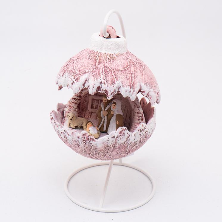 Небольшой шар из керамики в розовых оттенках с LED-подсветкой «Святое семейство» Villa Grazia - фото