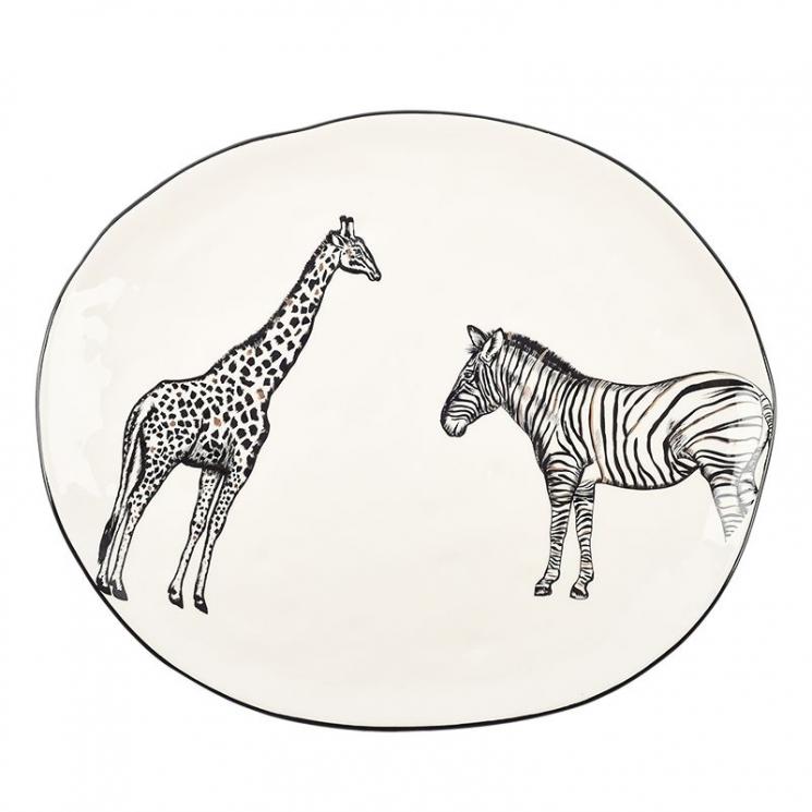 Блюдо овальное с изображением зебры и жирафа Masai Maison - фото