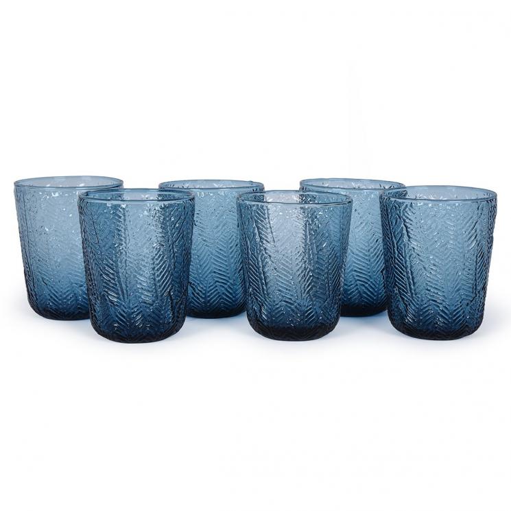Набор из 6-ти синих стеклянных стаканов со структурной поверхностью Montego Maison - фото