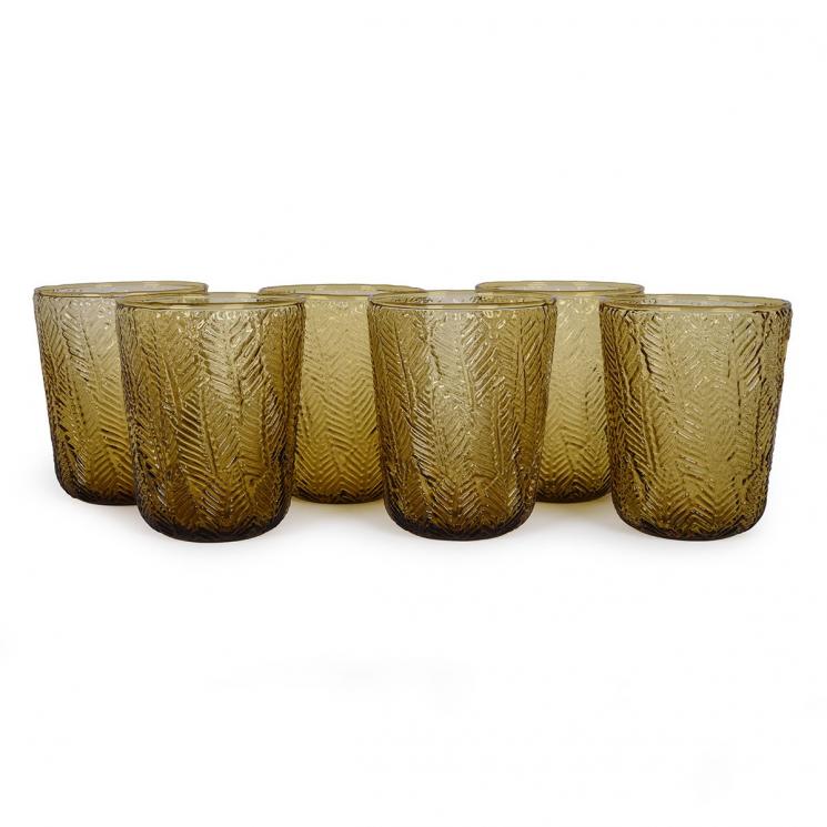 Стеклянные стаканы янтарного цвета с рельефным узором, набор 6 шт. Montego Maison - фото