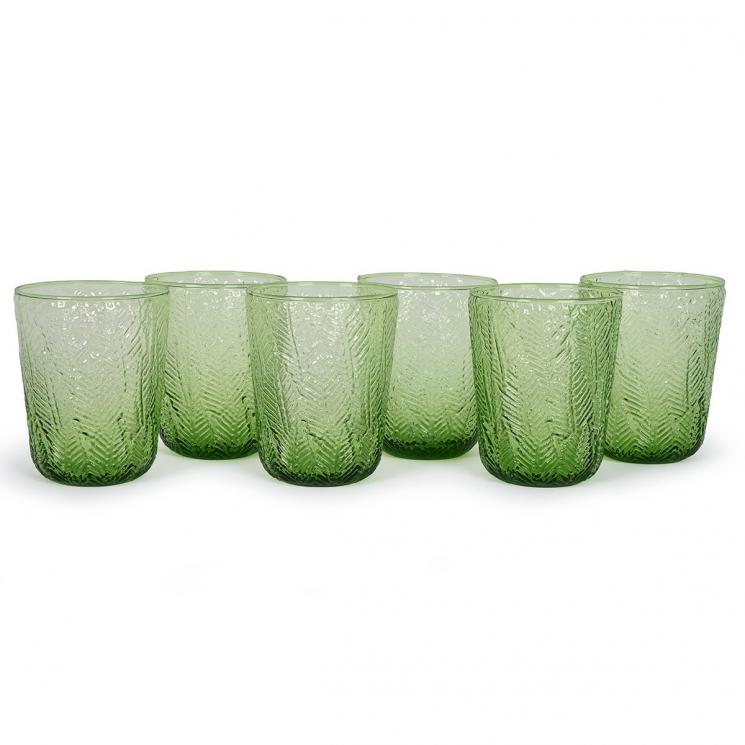 Набор зеленых стаканов из стекла с рельефной поверхностью, 6 шт. Montego Maison - фото