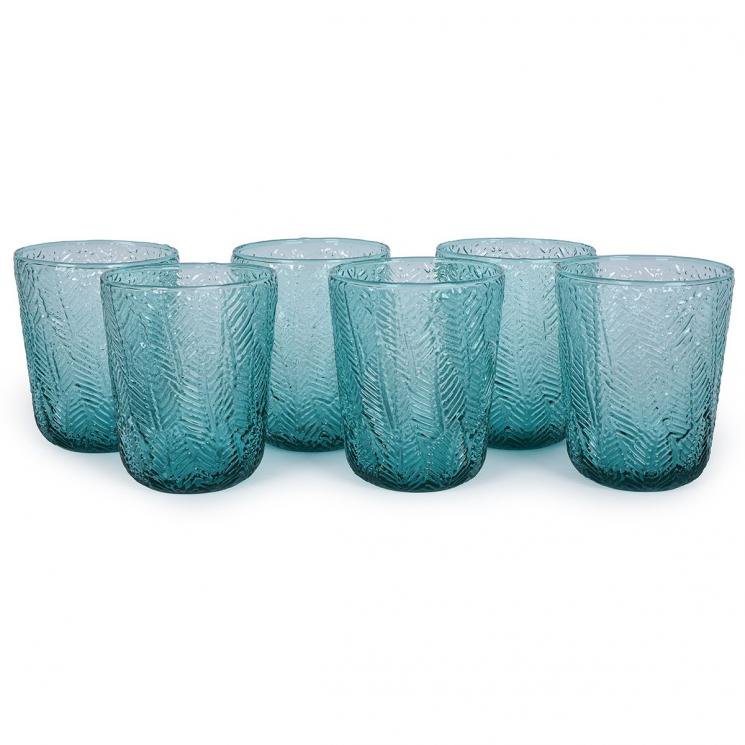 Набор голубых стеклянных стаканов с рельефным узором их лепестков, 6 шт. Montego Maison - фото