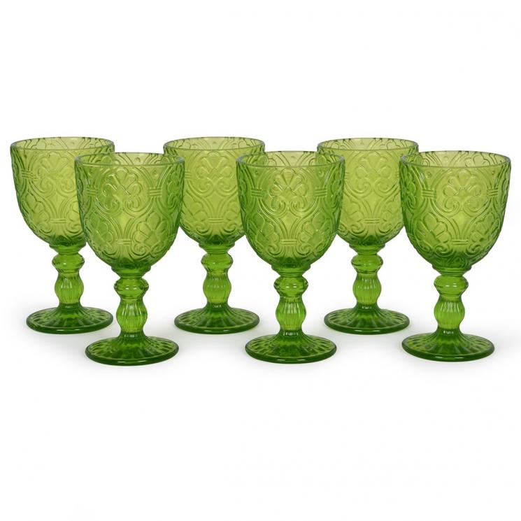 Набор зеленых бокалов с рельефным рисунком для вина Corinto Maison, 6 шт - фото