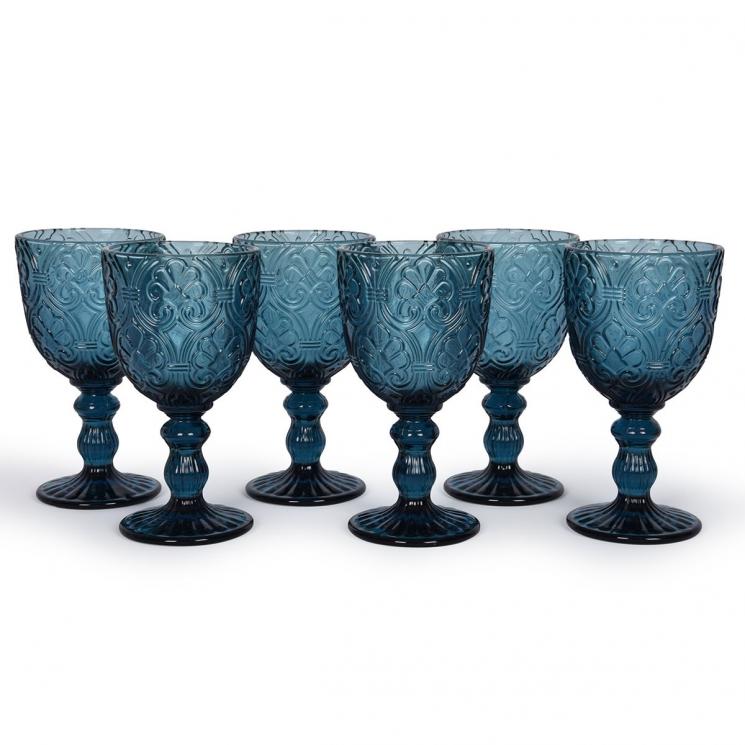 Набор синих бокалов с орнаментом для вина Corinto Maison, 6 шт - фото