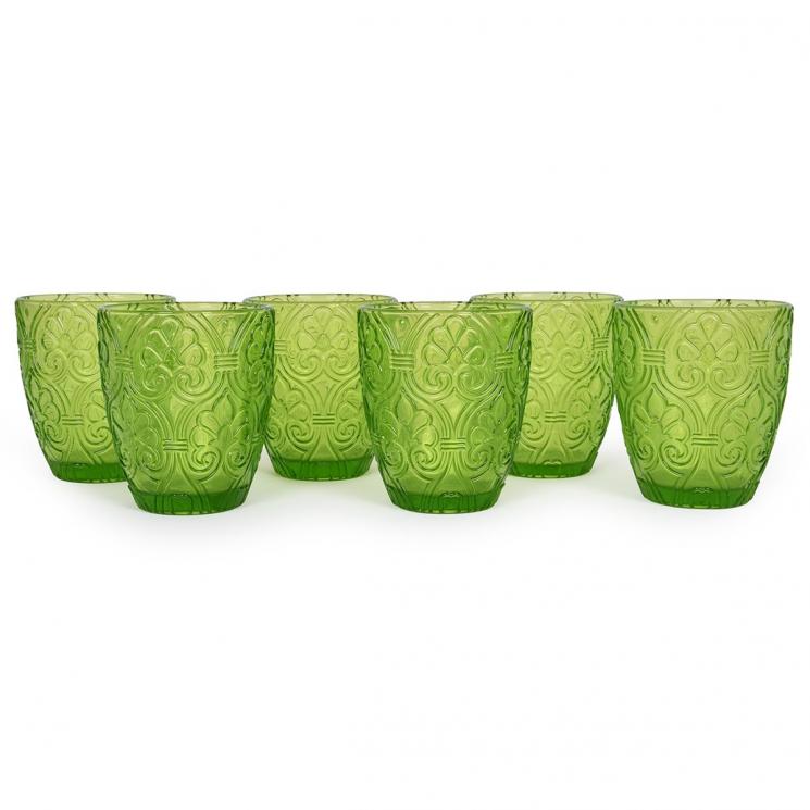Набор зеленых стаканов с орнаментом для напитков Corinto Maison, 6 шт - фото