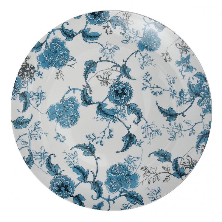 Круглое сервировочное блюдо с растительным орнаментом в голубых тонах "Лазурный дракон" Maison - фото