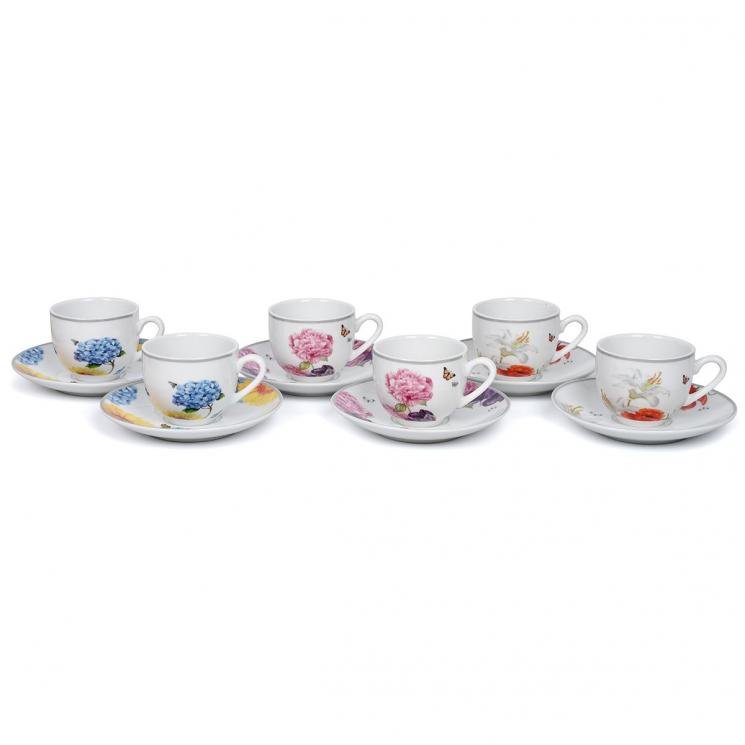 Набор из 6-ти кофейных чашек с блюдцами с цветочным рисунком Ikebana Maison - фото