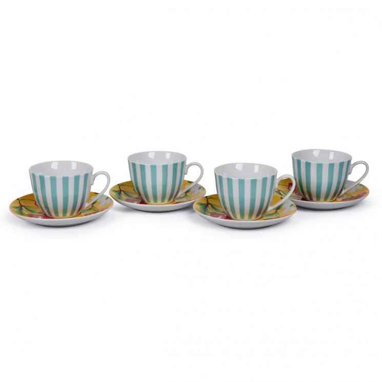 Набор из 4-х фарфоровых чайных чашек с блюдцами April Maison - фото